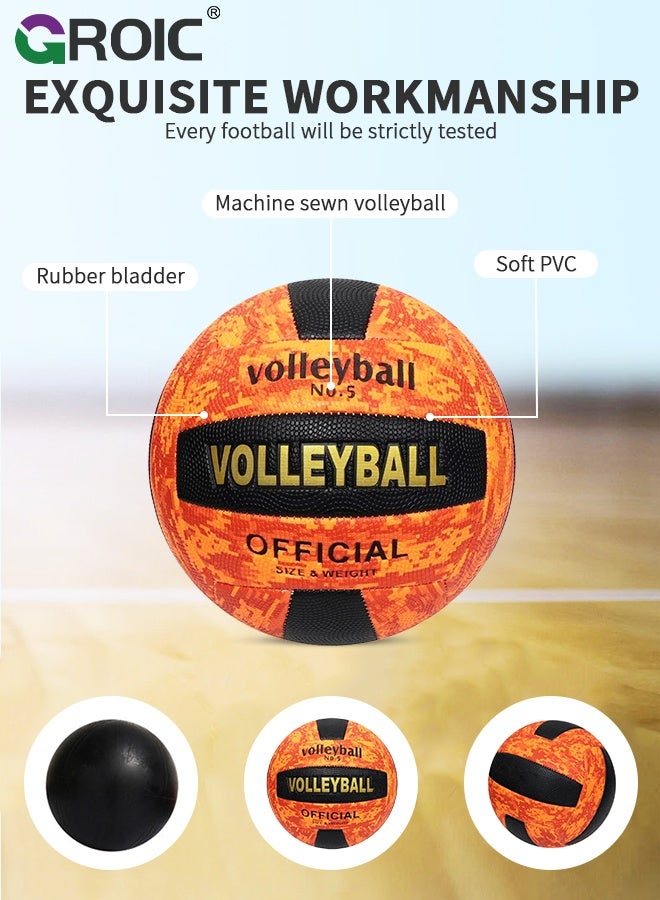 GROIC Volleyball, Official Size 5 Volleyballs for Adults, Orange Camo Design, PU Leather Indoor Outdoor Soft Touch Volleyballs for Beach Play, Game, Training, Beach Pool Game Play for Youth Teen Team Beginners - Image 2